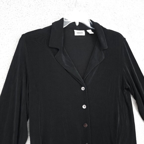 CHICO'S TRAVELERS Black Button Down Shirt Blouse Top Size 1 - Picture 2 of 11